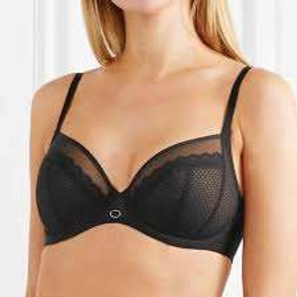 Chantelle Parisian Allure 3032 Black Lace Spacer Bra 36D Underwire Gold Hardware